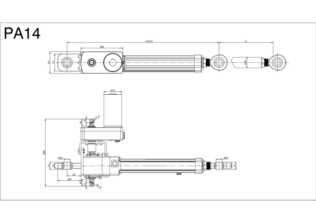 24VDC Brushed Motor Solar Tracker Linear Actuator with Maximum Load 46000n for PV Tracking Bracket