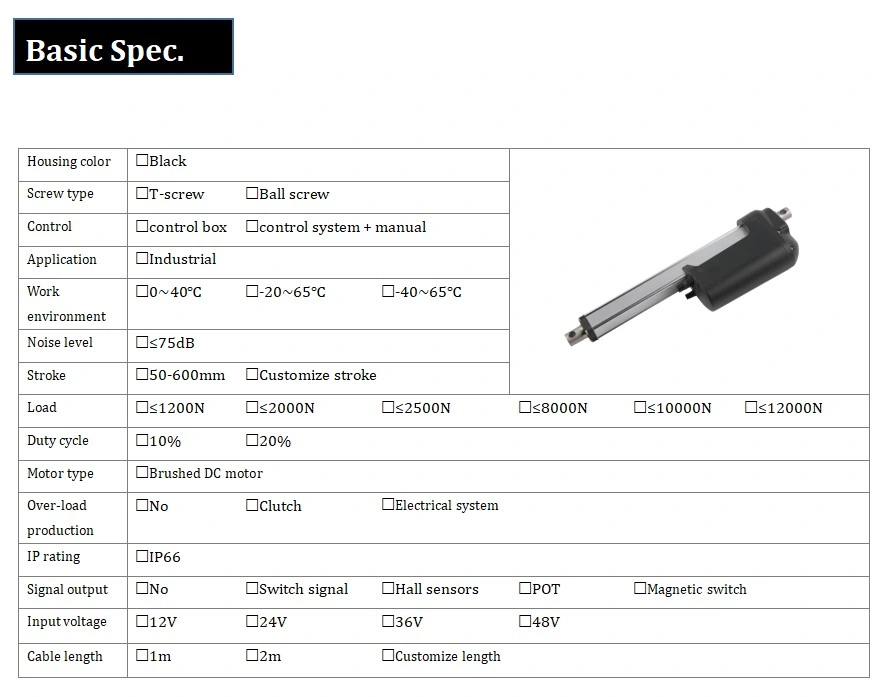 12V Electric Linear Actuators with Acme Screw 300mm Stroke 7000n Force