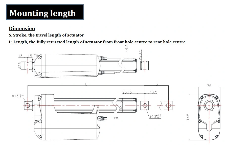 Electric Motors Gearbox Industrial Actuator Linear with High Force 2200lbs, 24V