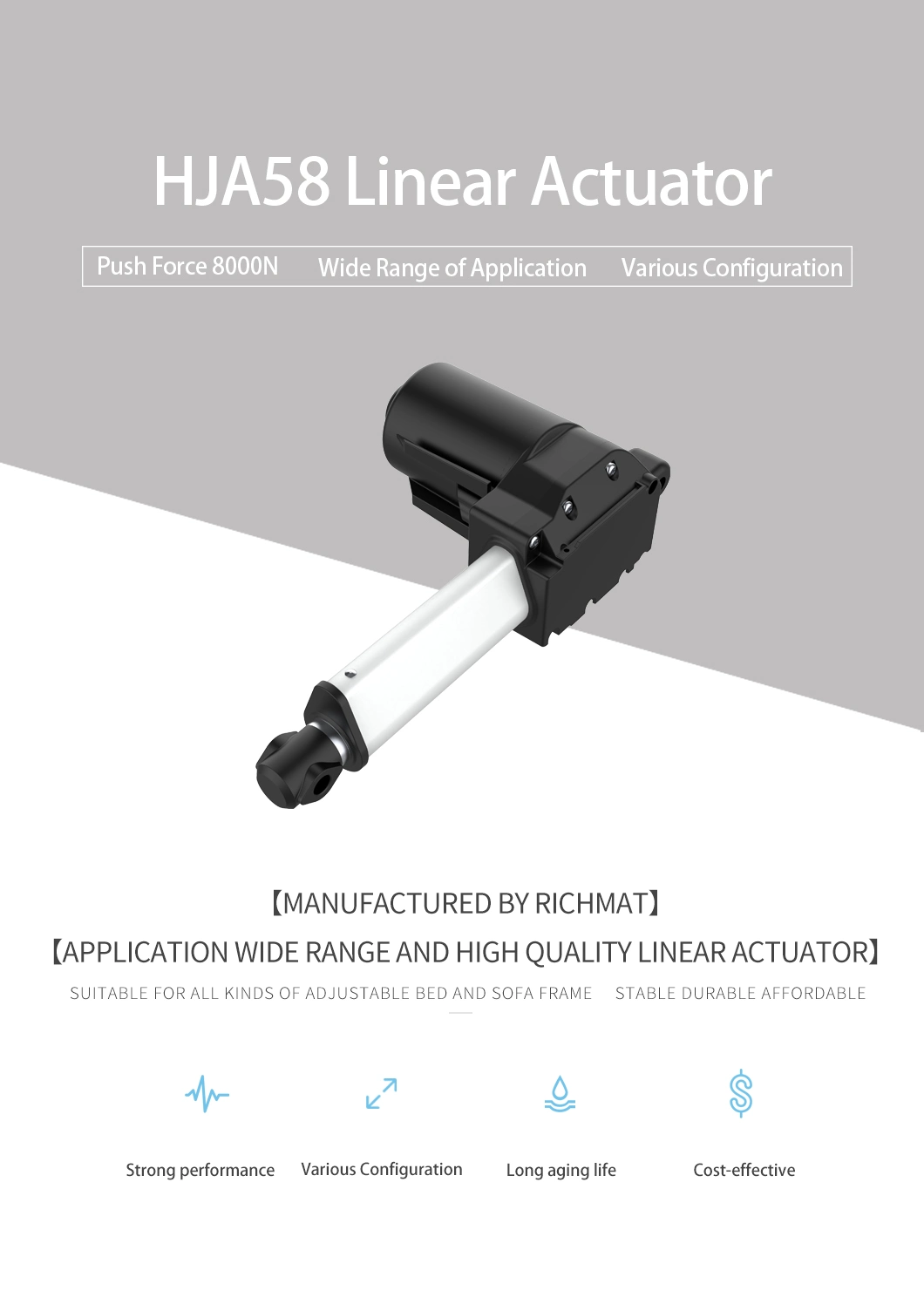 Richmat A58 12V Electric Furniture Linear Actuator for Smart Home