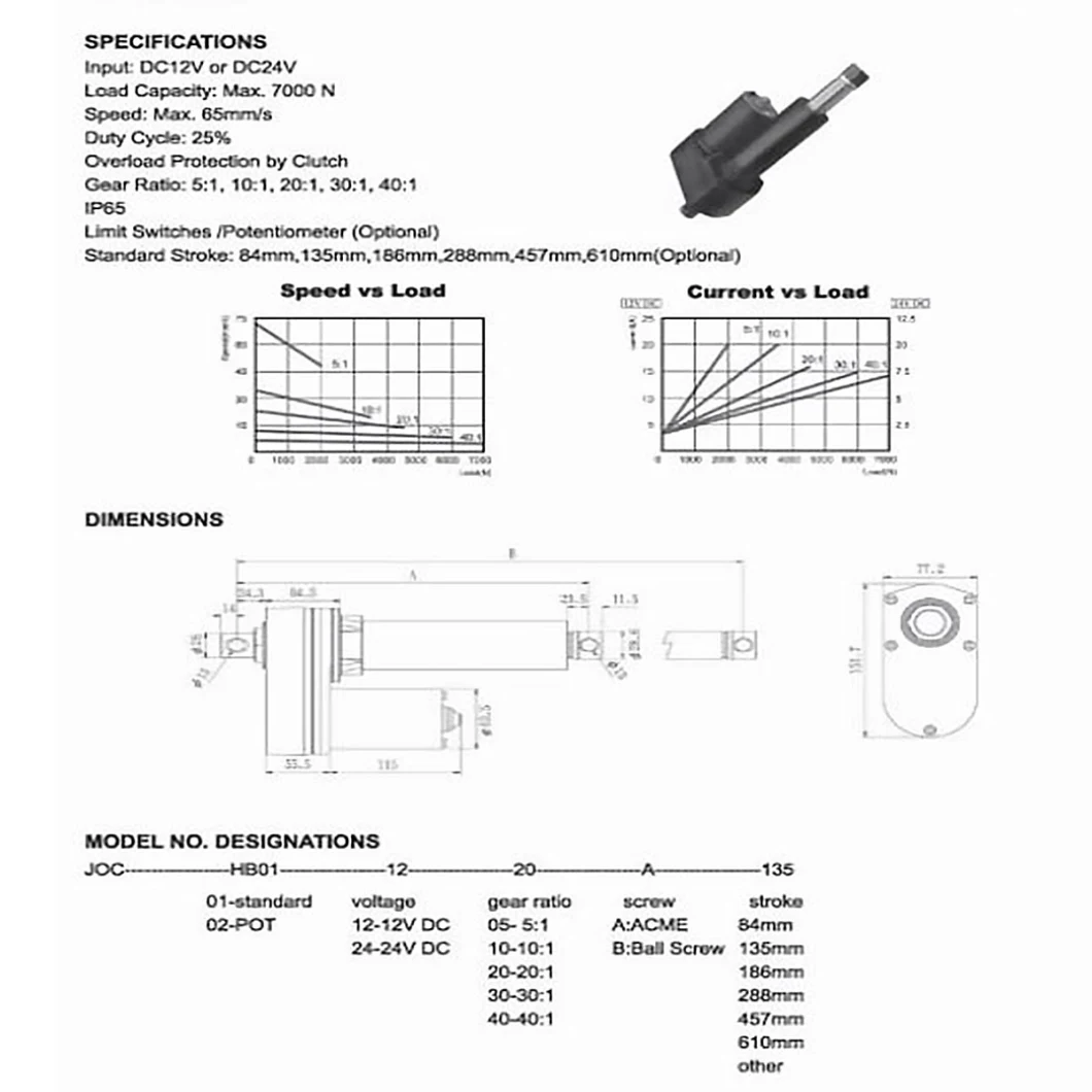 12V Waterproof Heavy Duty Electric Linear Actuator for Industrial Automation